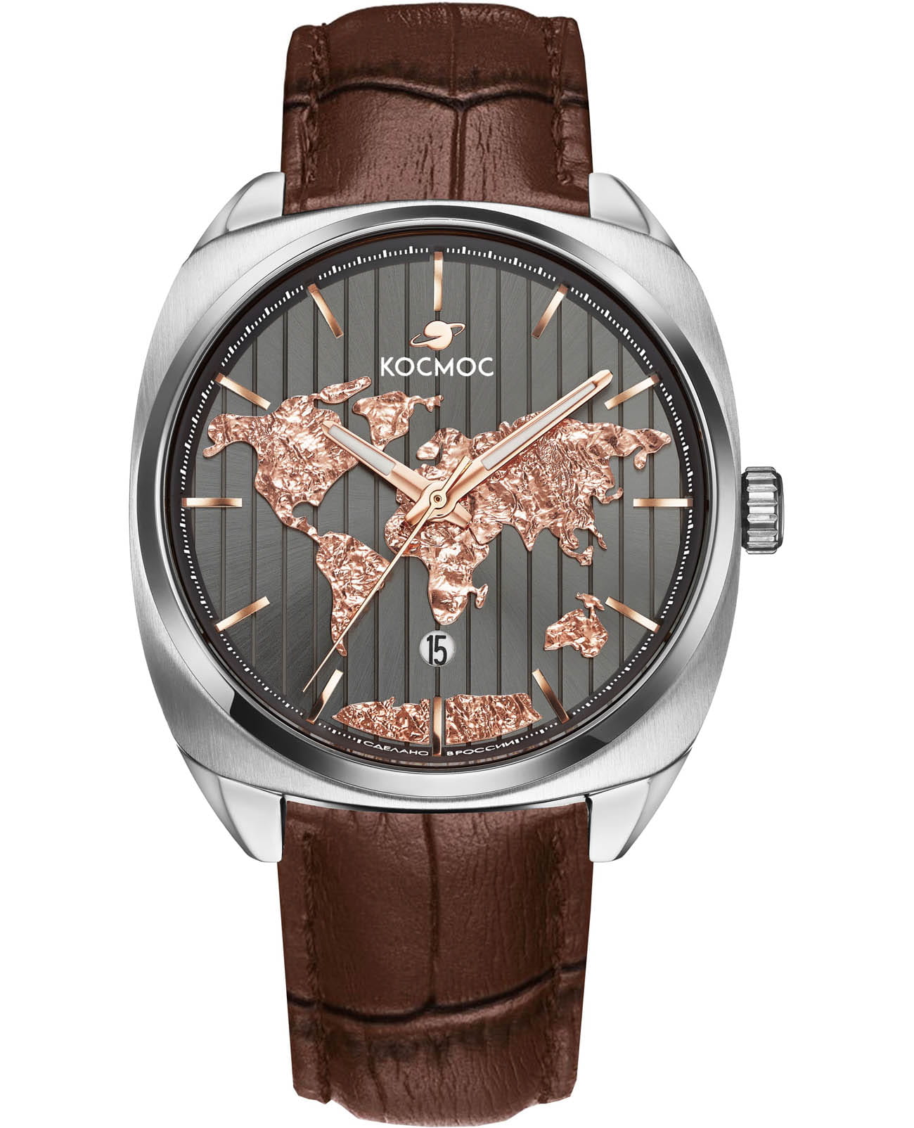 Космос Космос ЦУП D 113.12.34  D 113.12.34 механические мужские часы  циферблат, браслет кожаный — вид спереди